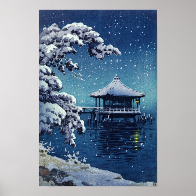 Affiche Tsuchiya Koitsu - Neige sur l'Ukimido à Katada (Devant)
