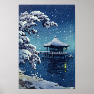 Affiche Tsuchiya Koitsu - Neige sur l'Ukimido à Katada