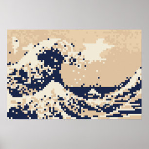 Affiche Tsunami de Pixels Art Pixel 8 Bits