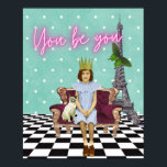 Affiche Tu Es L'Autonomie De L'Art Pop Girl<br><div class="desc">La vignette amusante et funky a un message stimulant pour tous ceux qui essaient de vivre leur vérité. Coutouts photo écolière et chatte vintage,  texte néon "You be you" et un damier funky et scène arrière - plan Tour Eiffel.</div>