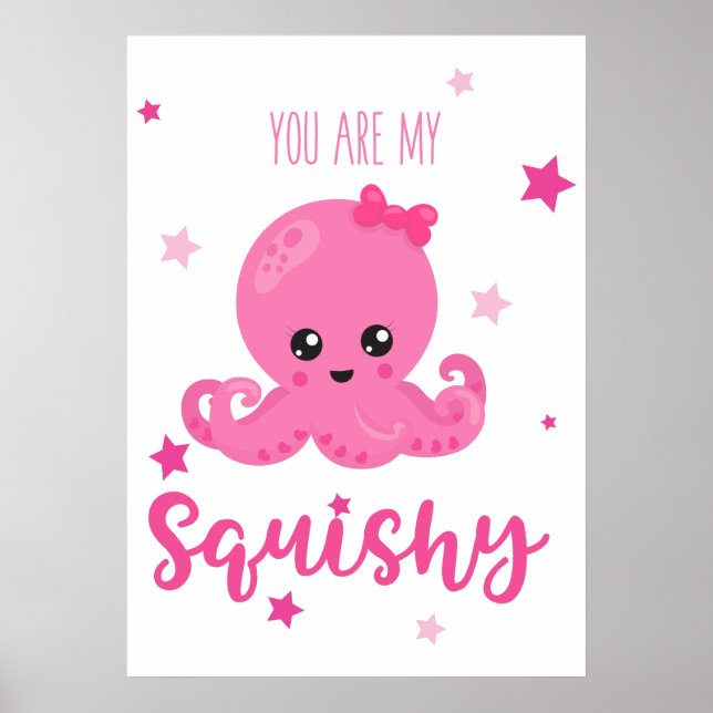 Affiche Tu es ma fille squishy rose pour la nurserie pieuv (Devant)