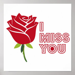 Affiche Tu me manques avec une belle rose rouge