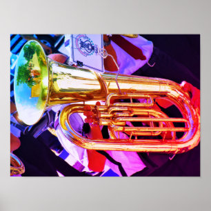 Affiche Tuba brillant en perspective inclinée Fanfare