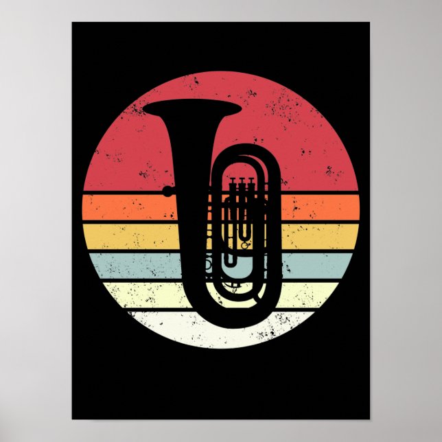 Affiche Tuba cadeau, joueur de tuba rétro, orchestre (Devant)