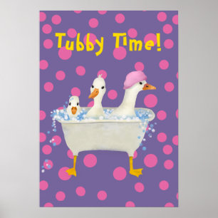 Affiche Tubby Time Trois canards dans la baignoire Aquarel