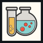 Affiche Tube d'essai de chimie et bécher<br><div class="desc">Poster avec l'illustration mignonne d'un tube d'essai tenant du liquide jaune et un flacon/bécher arrondi tenant du liquide vert avec des bulles rouges.</div>