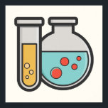 Affiche Tube d'essai de chimie et bécher<br><div class="desc">Poster avec l'illustration mignonne d'un tube d'essai tenant du liquide jaune et un flacon/bécher arrondi tenant du liquide vert avec des bulles rouges.</div>