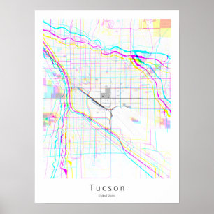 Affiche Tucson Arizona Simple Blanc Abstrait Carte