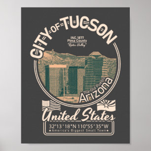 AFFICHE TUCSON CITY ARIZONA - CENTRE-VILLE DE TUCSON CITYS