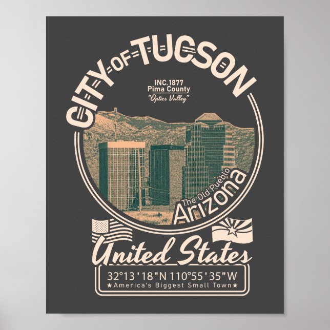 AFFICHE TUCSON CITY ARIZONA - CENTRE-VILLE DE TUCSON CITYS (Devant)