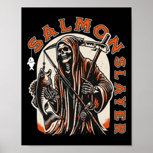 Affiche Tueur de saumon squelette drôle pêche saumon poiss