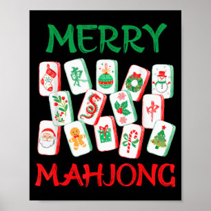 Affiche Tuiles de Mahjong de Noël à l'aquarelle Mah Jon Ch