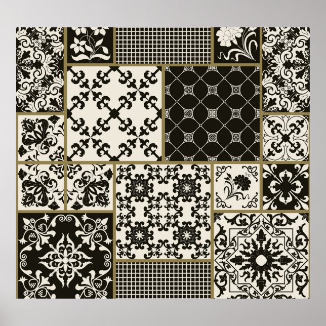 Affiche Tuiles de Majolica Motifs islamiques. (Devant)