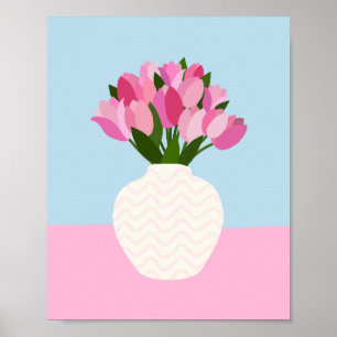 Affiche Tulip Arrangement Vase Floral Rose Et Bleu