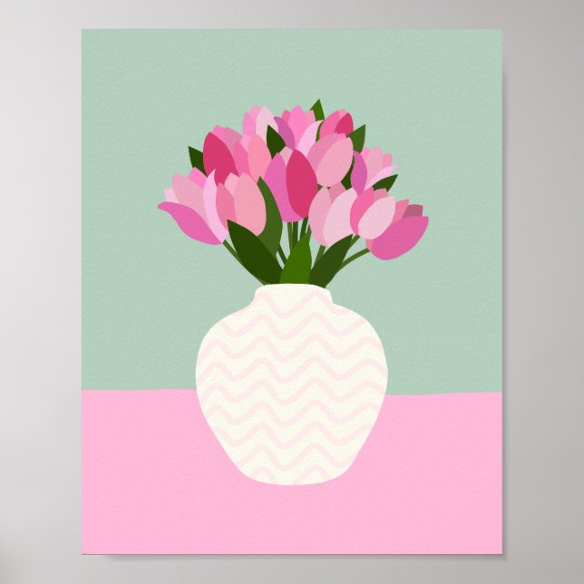 Affiche Tulip Arrangement Vase Florale Rose et Vert (Devant)