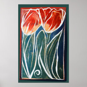 Affiche Tulip Artwork printemps tulipe bleu et rouge