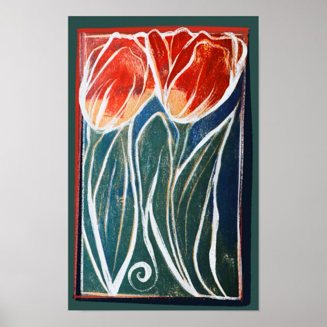 Affiche Tulip Artwork printemps tulipe bleu et rouge (Devant)