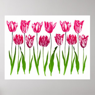 Affiche Tulip Garden Imprimer en rose et vert Fuchsia