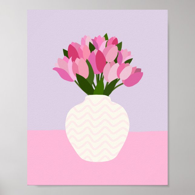 Affiche Tulipe Arrangement Vase Florale Rose Et Violet (Devant)