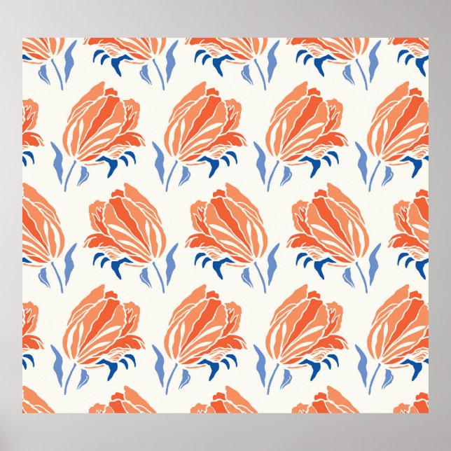 Affiche Tulipe baroque : Linocut Vintage botanique (Devant)