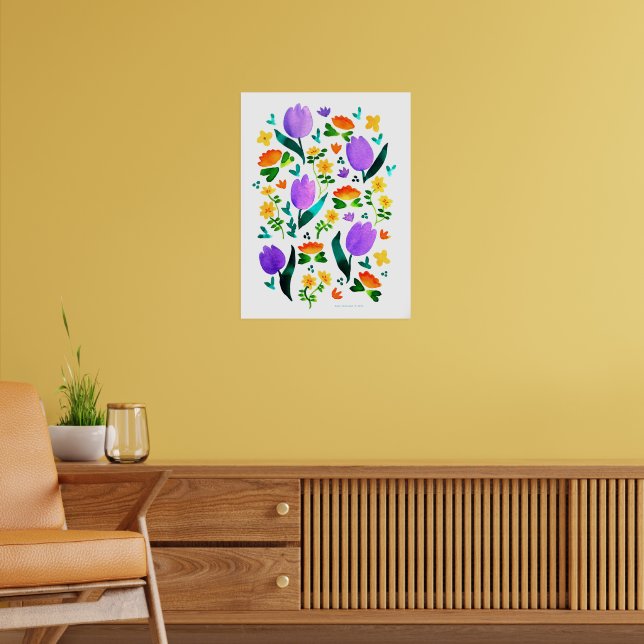 Affiche Tulipe pourpre Motif Floral Aquarelle Art (Salon 2)