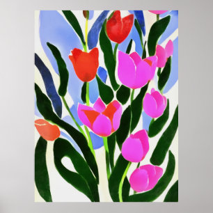 Affiche Tulipes Aux Couleurs Fortes Art Floral Rose