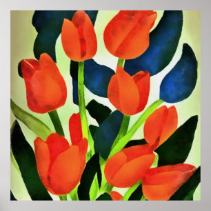 Affiche Tulipes Aux Couleurs Fortes Art Floral Rouge