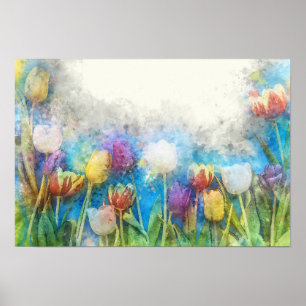 Affiche Tulipes colorées aquarelle art