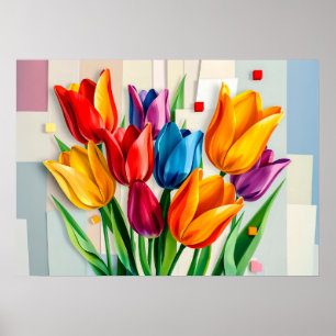Affiche Tulipes Colorées dans un Style Abstrait Moderne