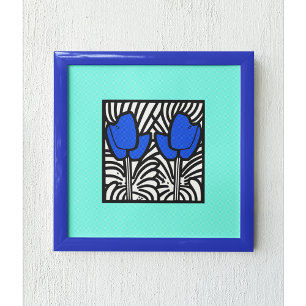 Affiche Tulipes d'art pop bleu électrique