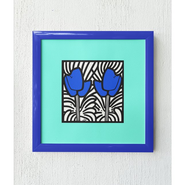 Affiche Tulipes d'art pop bleu électrique (Créateur téléchargé)