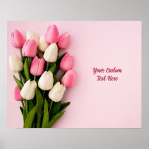 Affiche Tulipes de texte personnalisé sur fond rose