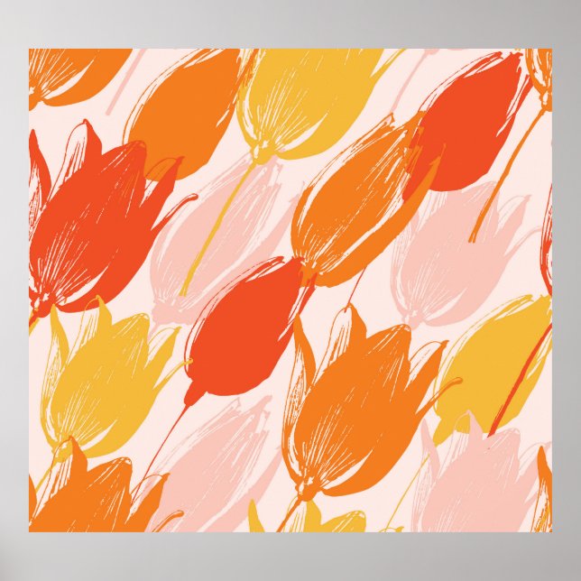 Affiche Tulipes diagonales : Conception de couleurs claire (Devant)