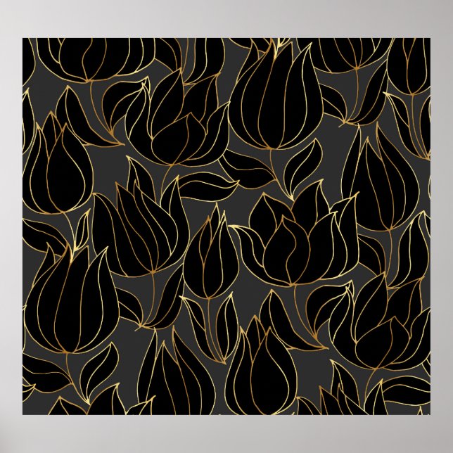 Affiche Tulipes d'or noir : modèle floral de luxe (Devant)