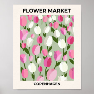 Affiche Tulipes Du Marché Fleur De Copenhague Rose Et Vert