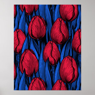 Affiche Tulipes en rouge et bleu
