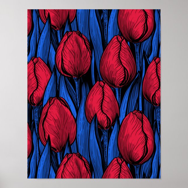 Affiche Tulipes en rouge et bleu (Devant)