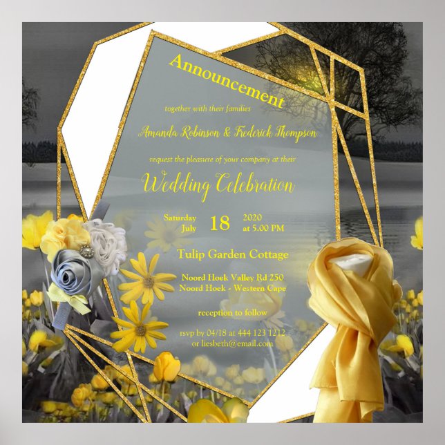 Affiche Tulipes gris et jaunes, marguerites au coucher du  (Devant)