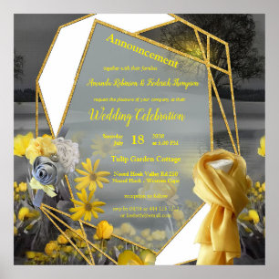 Affiche Tulipes gris et jaunes, marguerites au coucher du 