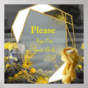 Affiche Tulipes gris et jaunes, marguerites au coucher du