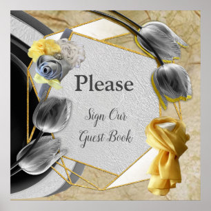 Affiche Tulipes gris et jaunes sur texture