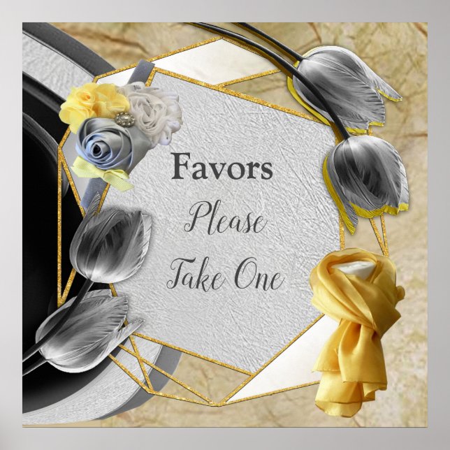 Affiche Tulipes gris et jaunes sur texture (Devant)