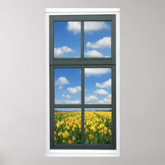 Affiche Tulipes Jaunes Ciel Bleu Fenêtre de printemps Affi