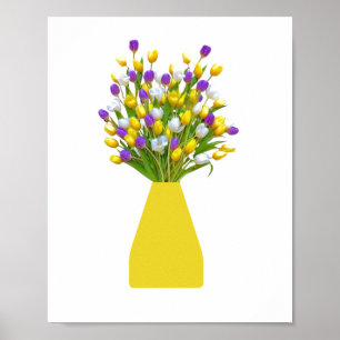 Affiche Tulipes jaunes et violettes dans un vase jaune