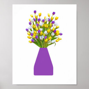 Affiche Tulipes jaunes et violettes dans un vase violet