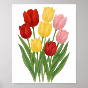 Affiche Tulipes Jaunes Rouges Peinture Murale Florale Art