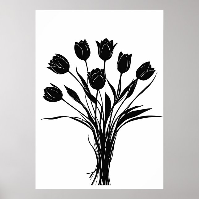 Affiche Tulipes noir et blanc (Devant)