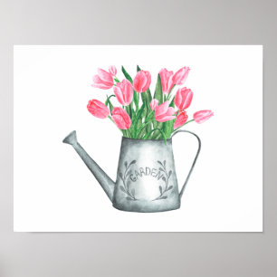 Affiche Tulipes roses dans l'aquarelle Watercan