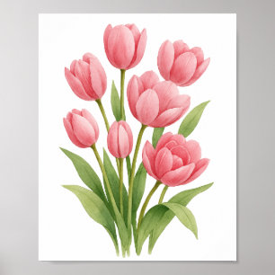 Affiche Tulipes roses Peinture Mur floral Décor