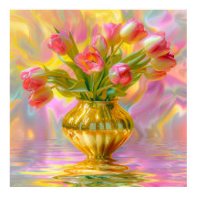 Tulipes roses vibrantes dans le Vase d'or